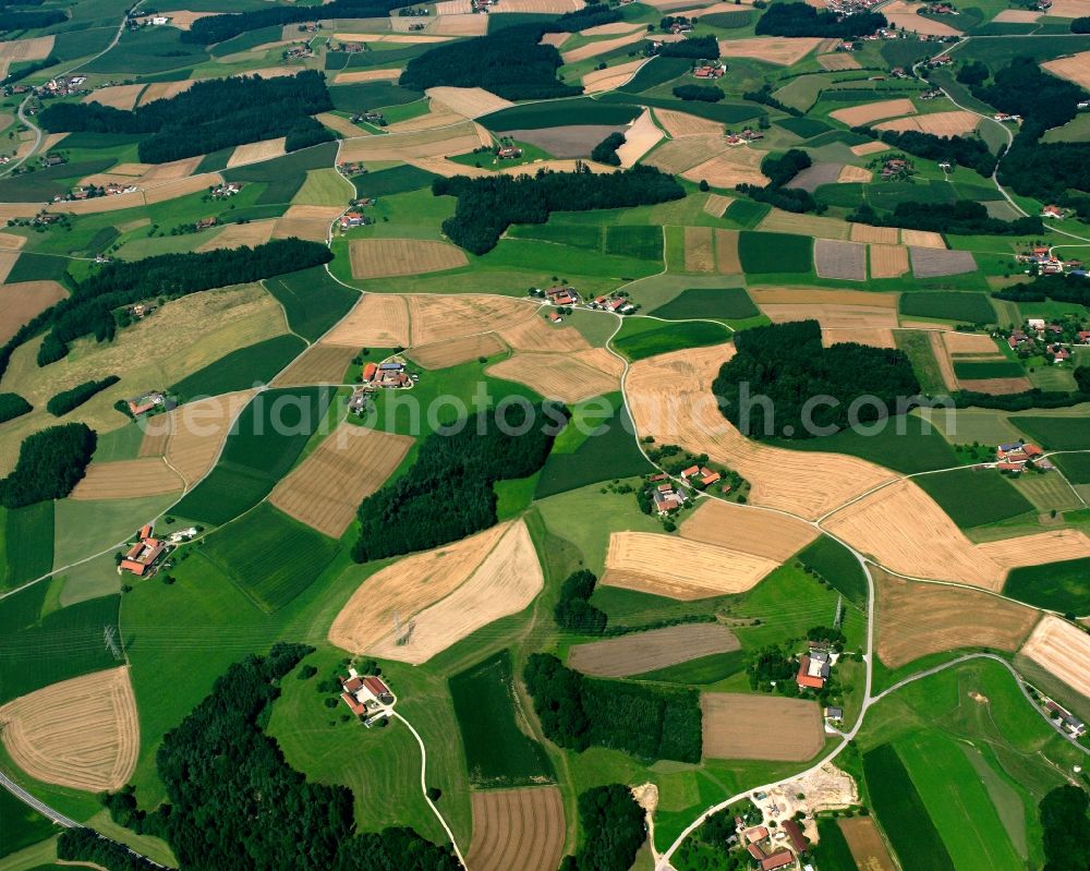 Wenigstraß from above - Structures on agricultural fields in Wenigstraß in the state Bavaria, Germany