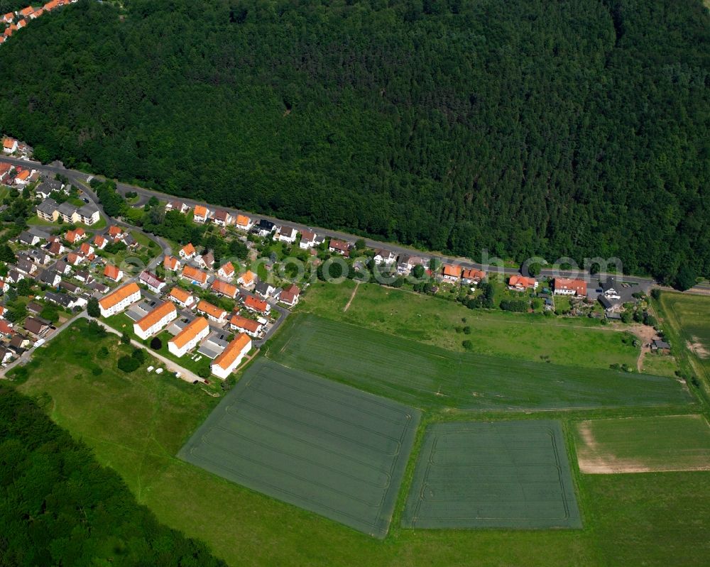 Hann. Münden from the bird's eye view: Structures on agricultural fields on Wiershaeuser Weg in Hann. Muenden in the state Lower Saxony, Germany