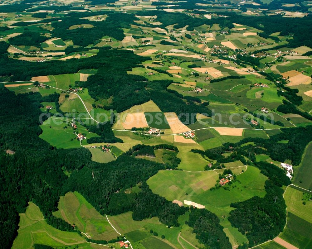 Wolfsegg from the bird's eye view: Structures on agricultural fields in Wolfsegg in the state Bavaria, Germany