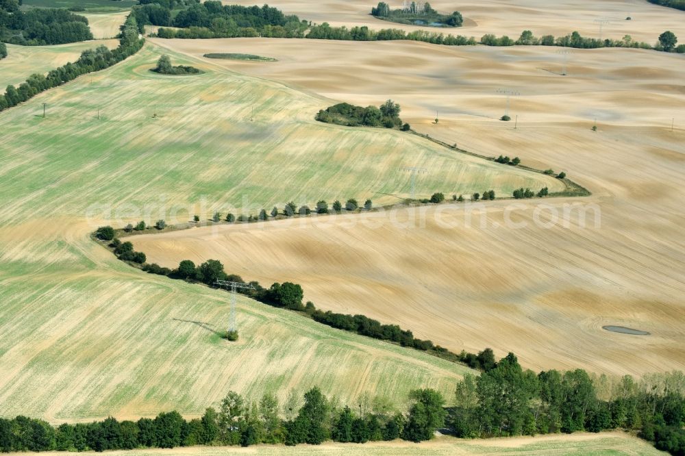 Boitzenburger Land from above - Structures on agricultural fields in Boitzenburger Land in the state Brandenburg