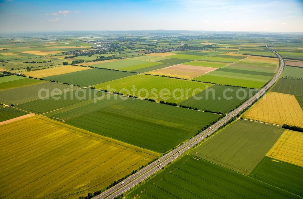 Zülpich from above - Structures on agricultural fields in Zuelpich in the state North Rhine-Westphalia