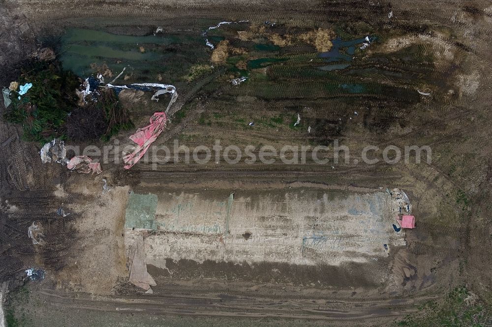 Aerial image Erkelenz - Structures on agricultural fields in Erkelenz in the state North Rhine-Westphalia, Germany