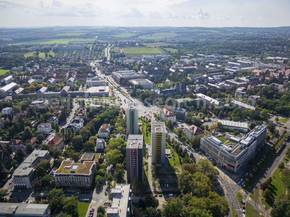 Aerial image Dresden - Student Residence - Building in the high-rise on street Hochschulstrasse in Dresden in the state Saxony, Germany