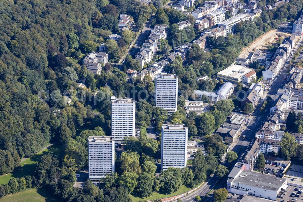 Aerial photograph Aachen - Student Residence - Building in the high-rise ensemble on street Ruetscher Strasse in Aachen in the state North Rhine-Westphalia, Germany