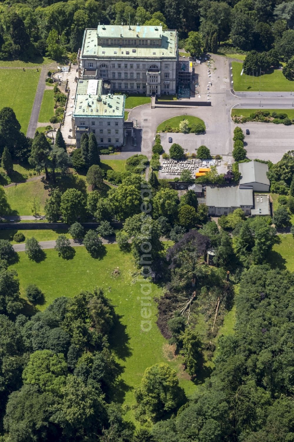 Aerial photograph Essen - Storm damage in the park of Villa Huegel in Essen in the state North Rhine-Westphalia