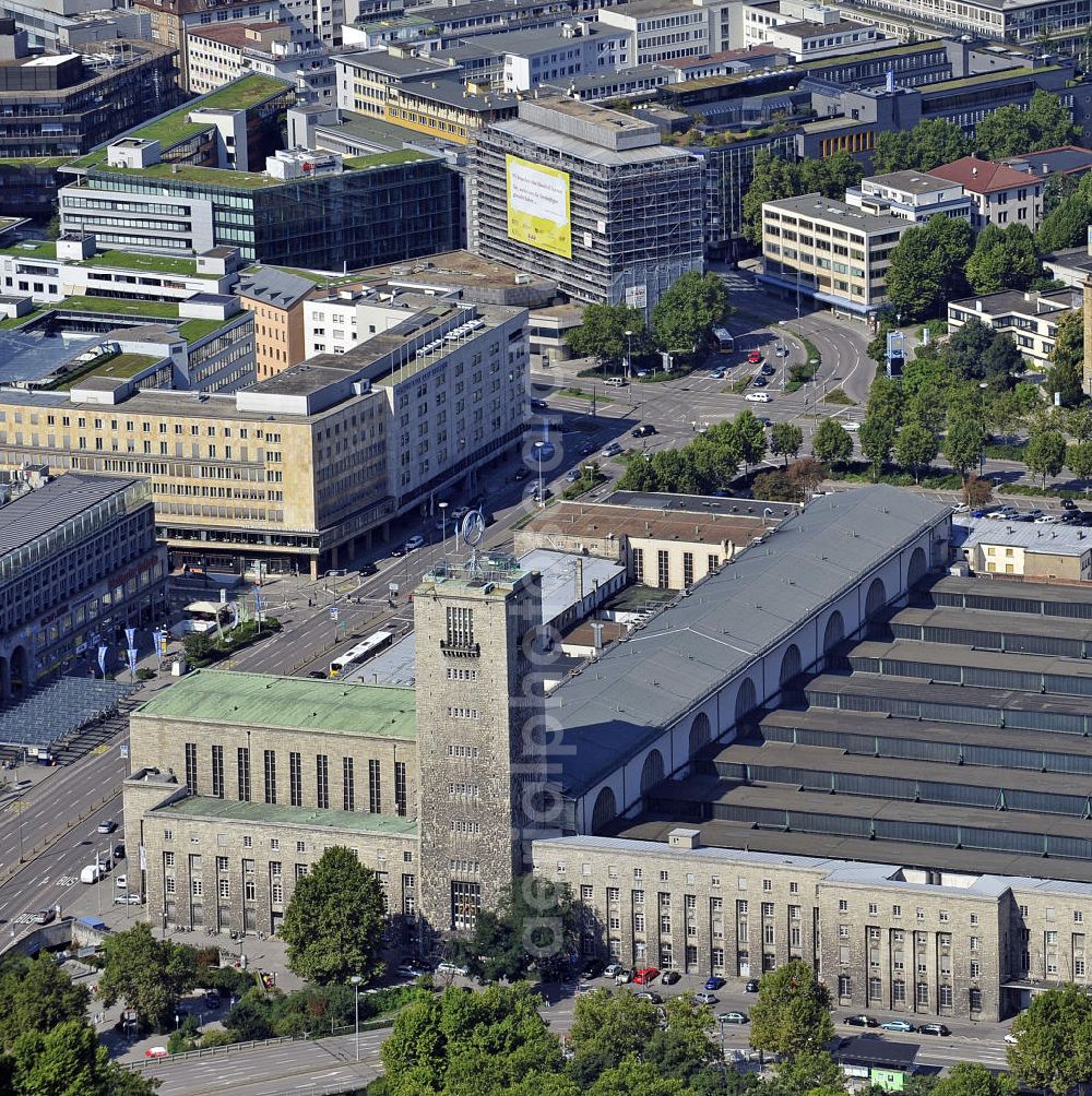 Stuttgart from above - Blick auf den Stuttgarter Hauptbahnhof. Der ab 1914 erbaute Kopfbahnhof soll im Rahmen des Projektes Stuttgart 21 zum Großteil abgerissen und in einen unterirdischen Durchgangsbahnhof umgewandelt werden. View of Stuttgart Central Station. The termnal station will be largely demolished during the project Stuttgart 21 and converted into an underground transit station.