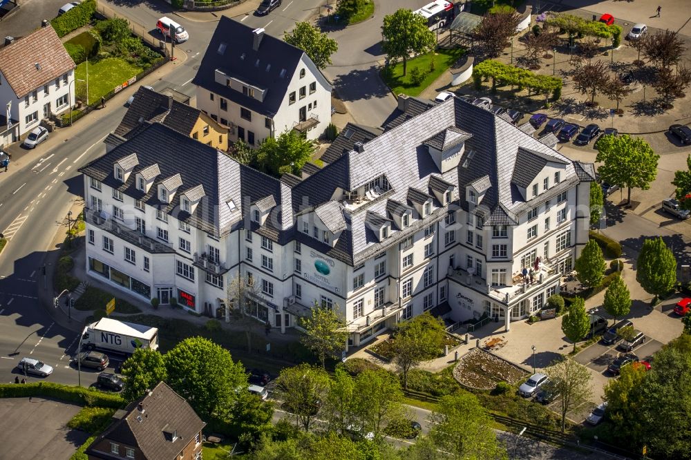 Sundern (Sauerland) from above - View of the town of Sundern (Sauerland) in the state North Rhine-Westphalia. The town is part of the Hochsauerland county district, its centre is widely green and consists of parks and historic buildings