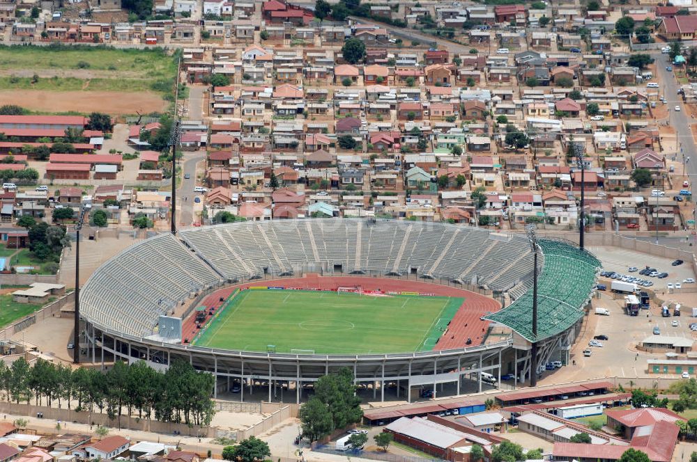 Aerial photograph Pretoria - Blick auf das Super Stadion in Atteridgeville, einem Trainingsstadion zur Fußball WM 2010. View of the Atteridgeville Super Stadium, is a Multi-use Soccer and Athletics stadium in the Township ofAtteridgeville, Pretoria, Gauteng province.