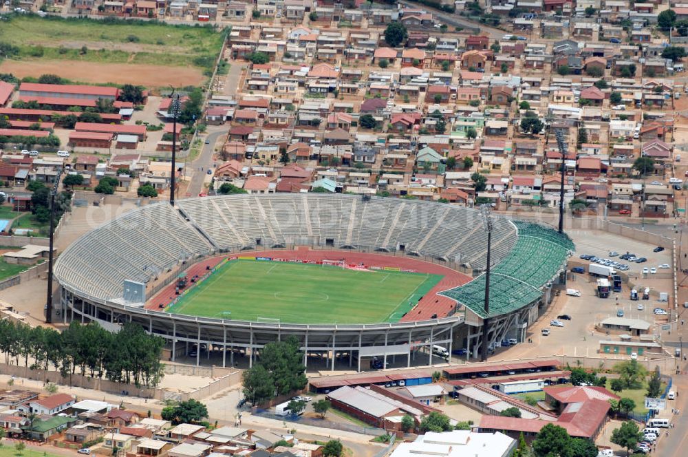 Pretoria from above - Blick auf das Super Stadion in Atteridgeville, einem Trainingsstadion zur Fußball WM 2010. View of the Atteridgeville Super Stadium, is a Multi-use Soccer and Athletics stadium in the Township ofAtteridgeville, Pretoria, Gauteng province.