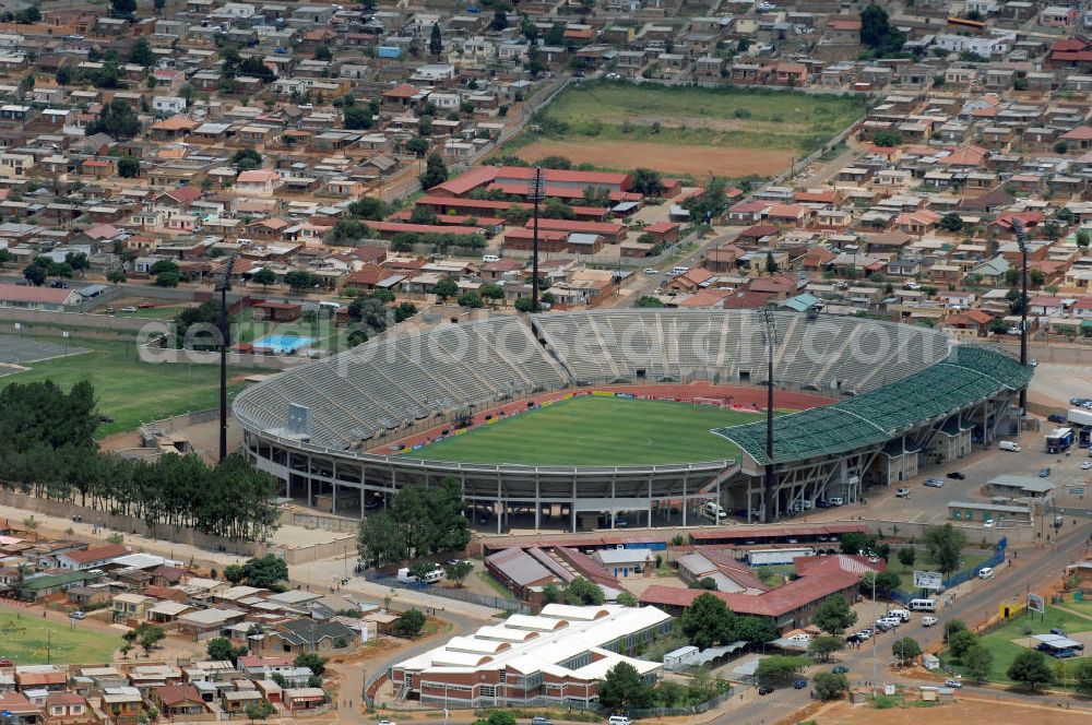 Pretoria from above - Blick auf das Super Stadion in Atteridgeville, einem Trainingsstadion zur Fußball WM 2010. View of the Atteridgeville Super Stadium, is a Multi-use Soccer and Athletics stadium in the Township ofAtteridgeville, Pretoria, Gauteng province.