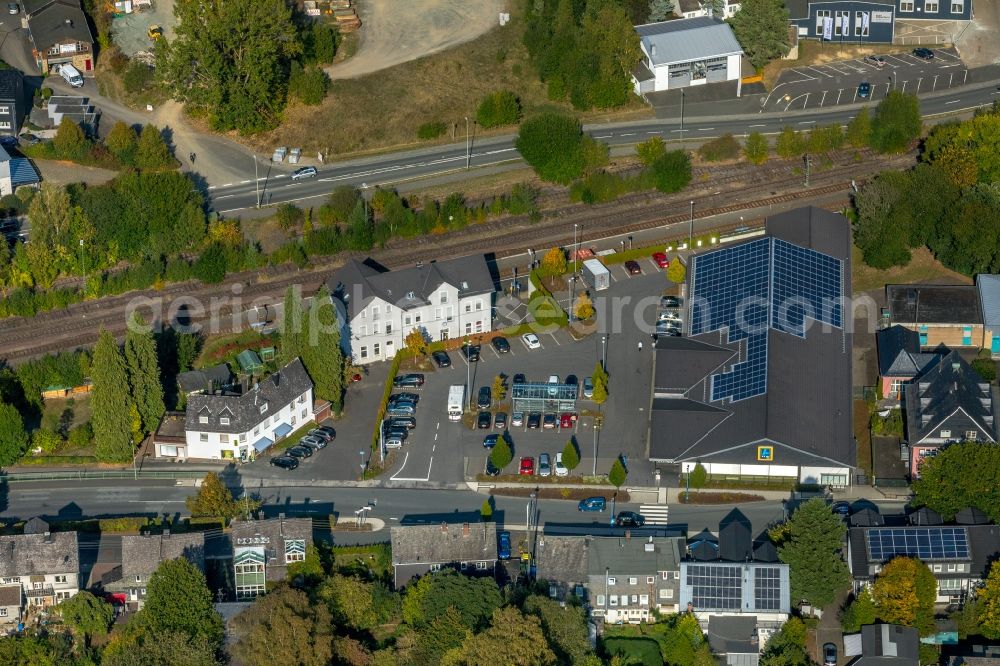 Burbach from above - Store of the Supermarket of ALDI SUeD Dienstleistungs-GmbH & Co. oHG on Nassauische Strasse in Burbach in the state North Rhine-Westphalia, Germany