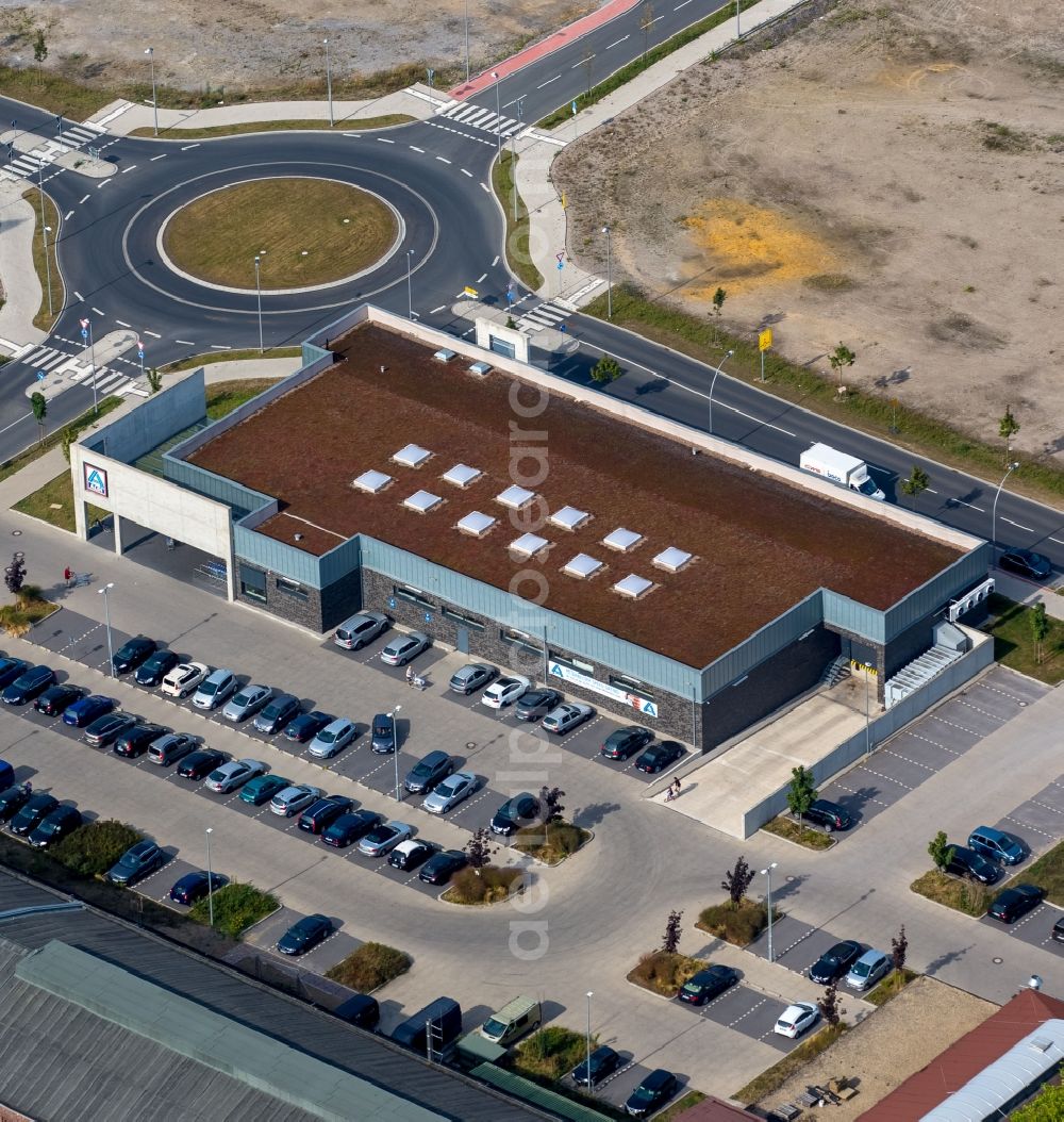 Dorsten from the bird's eye view: Store of the Supermarket ALDI Dorsten-Hervest in Dorsten in the state North Rhine-Westphalia