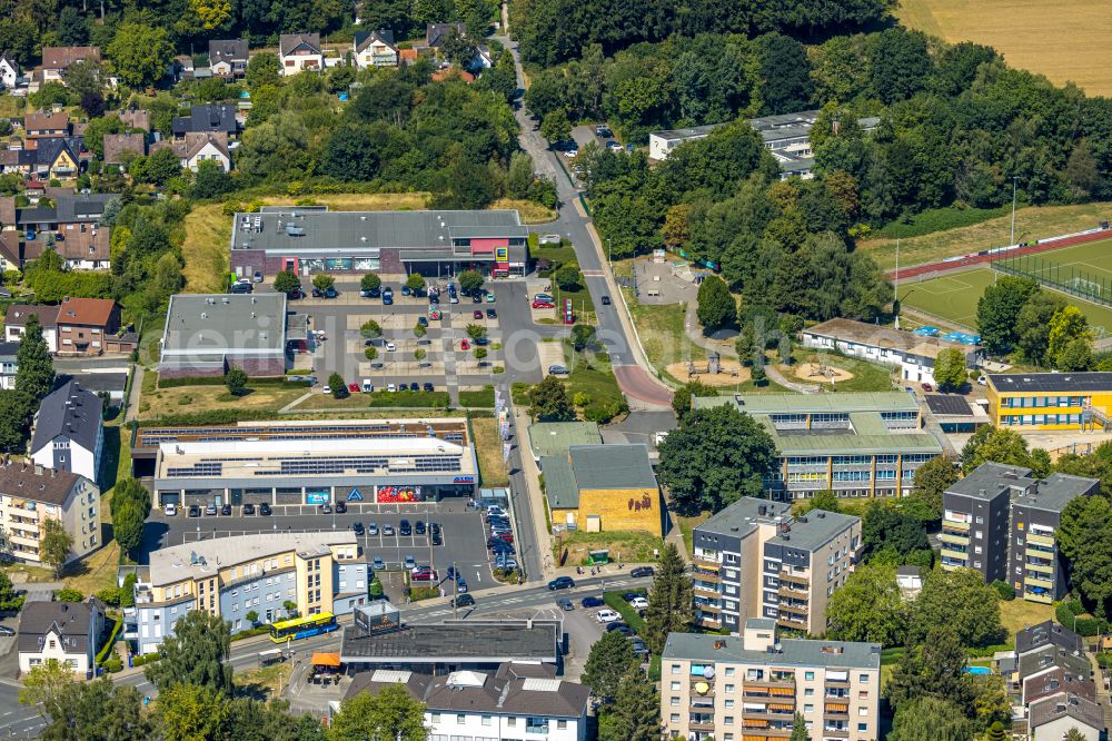 Witten from above - Store of the Supermarket Edeka and Aldi on Haldenweg in Witten at Ruhrgebiet in the state North Rhine-Westphalia, Germany