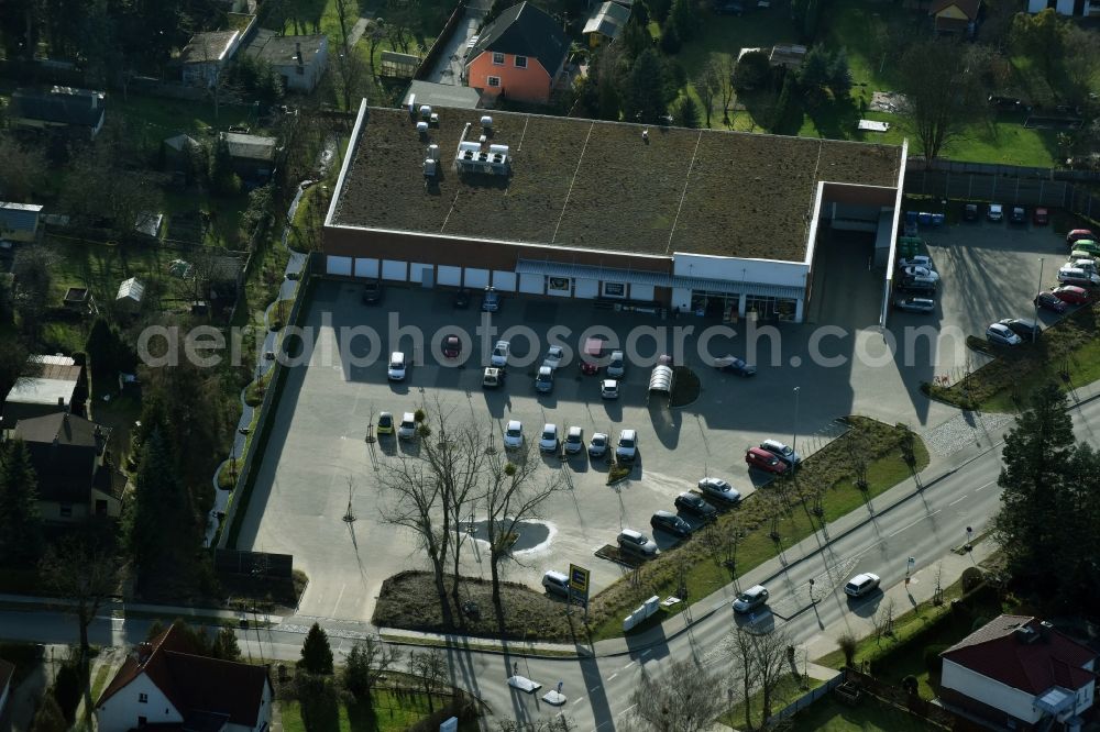 Panketal from the bird's eye view: Store of the Supermarket Edeka Busse in Panketal in the state Brandenburg