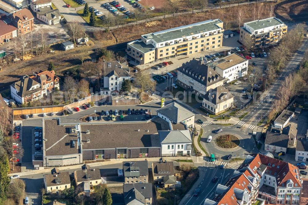 Aerial image Witten - Store of the Supermarket EDEKA Gruetter on Wittener Strasse in Witten in the state North Rhine-Westphalia, Germany