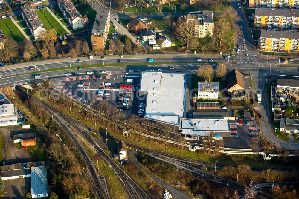 Aerial image Herne - Store of the Supermarket Rewe on Dorstener Strasse in the Wanne-Eickel part of Herne in the state of North Rhine-Westphalia