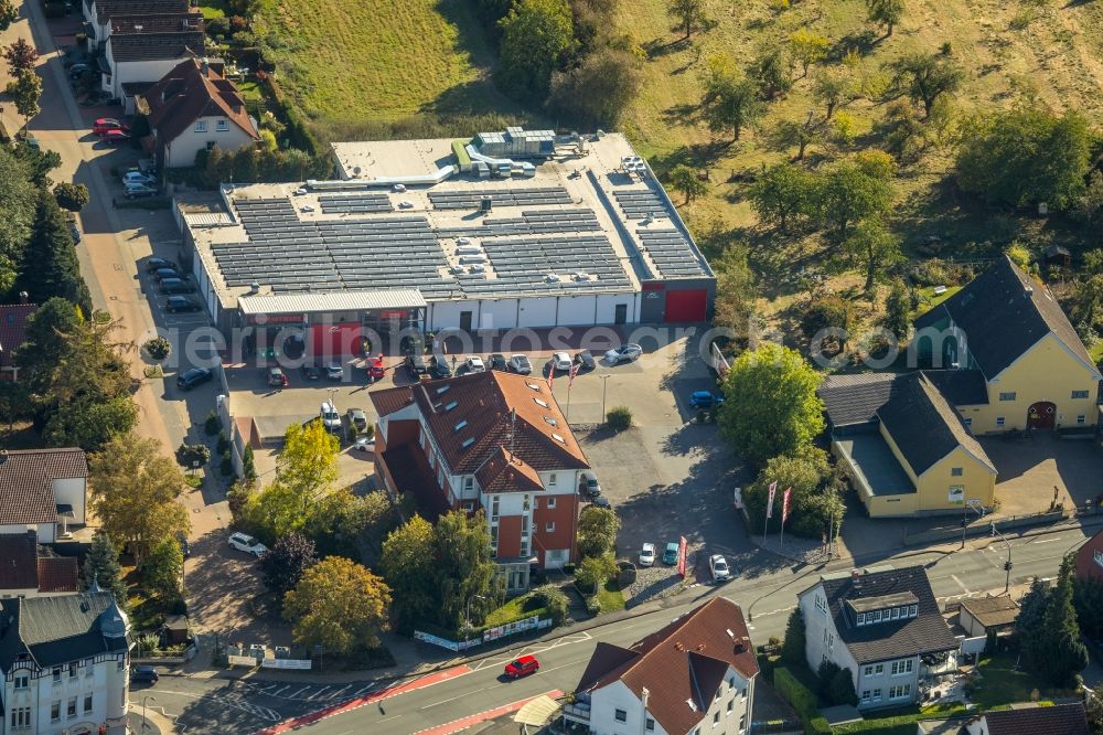 Aerial photograph Unna - Store of the Supermarket Rewe Engel Unna Massen on Massener Hellweg in Unna in the state North Rhine-Westphalia, Germany