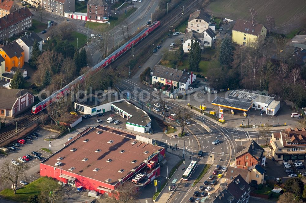 Witten from above - Supermarket and gas station in Witten in the state of North Rhine-Westphalia