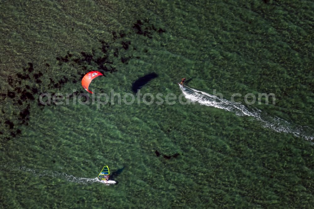 Pelzerhaken from above - Surfer - kitesurfer in motion on Ostsee- Meeres- Kueste in Pelzerhaken in the state Schleswig-Holstein, Germany