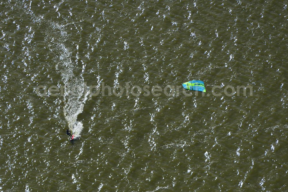 Aerial photograph Born am Darß - Surfer - kitesurfer and sailors in motion on Barther Bodden in Born am Darss in the state Mecklenburg - Western Pomerania, Germany