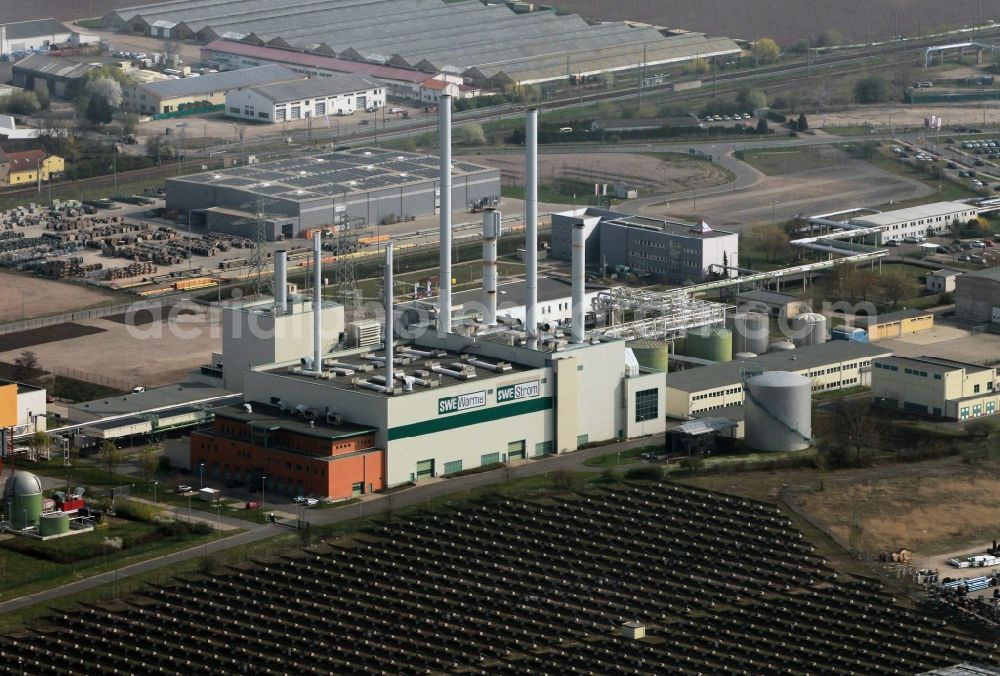 Erfurt from above - WE power producers and cogeneration plant of SWE Stadtwerke Erfurt in Thuringia