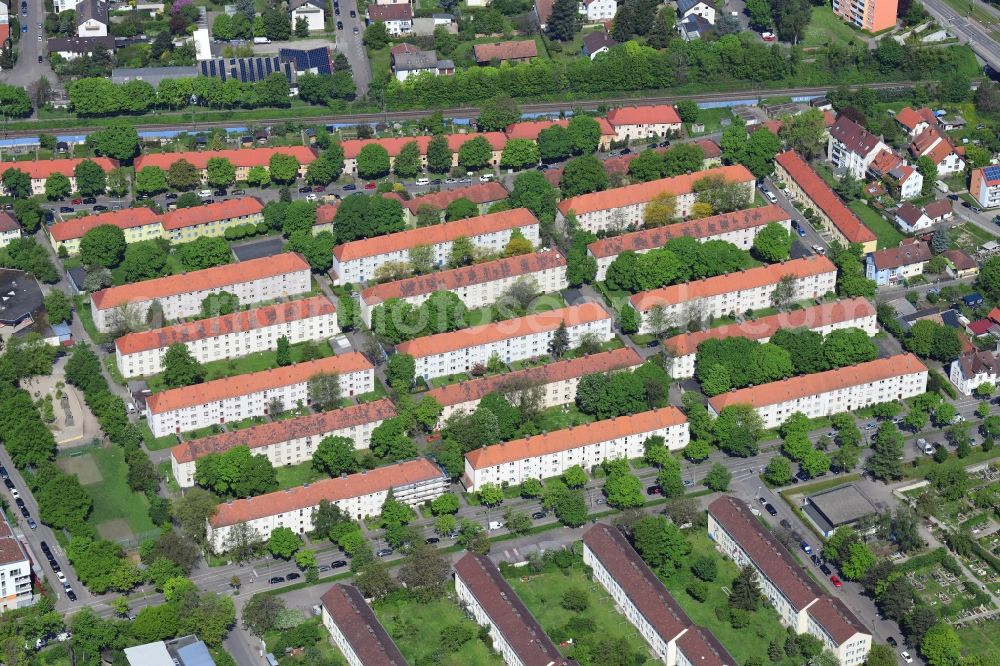 Aerial image Freiburg im Breisgau - Residential area of a row house settlement in the district Haslach in Freiburg im Breisgau in the state Baden-Wurttemberg, Germany