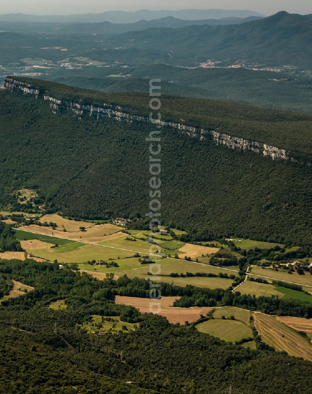 Aerial photograph Sant Marti de Llemena - View of the mesa El Pla de Sant Joan in Sant Marti de Llemena in the Province of Girona in Spain