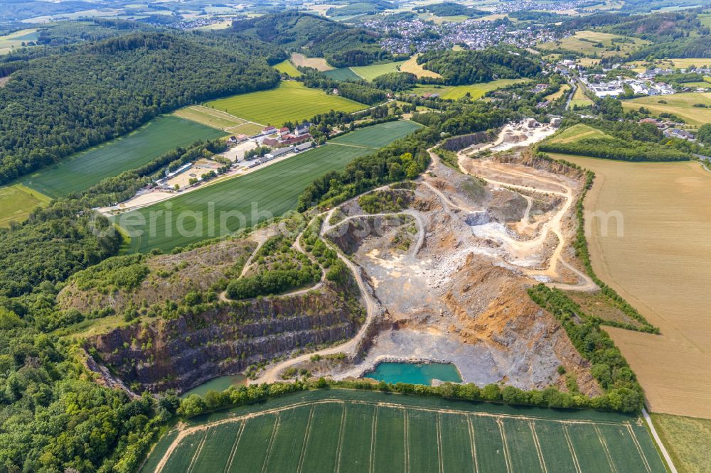 Beckum from the bird's eye view: Terrain and overburden areas of the opencast mine Beckumer Tagebau in Beckum in the state North Rhine-Westphalia, Germany