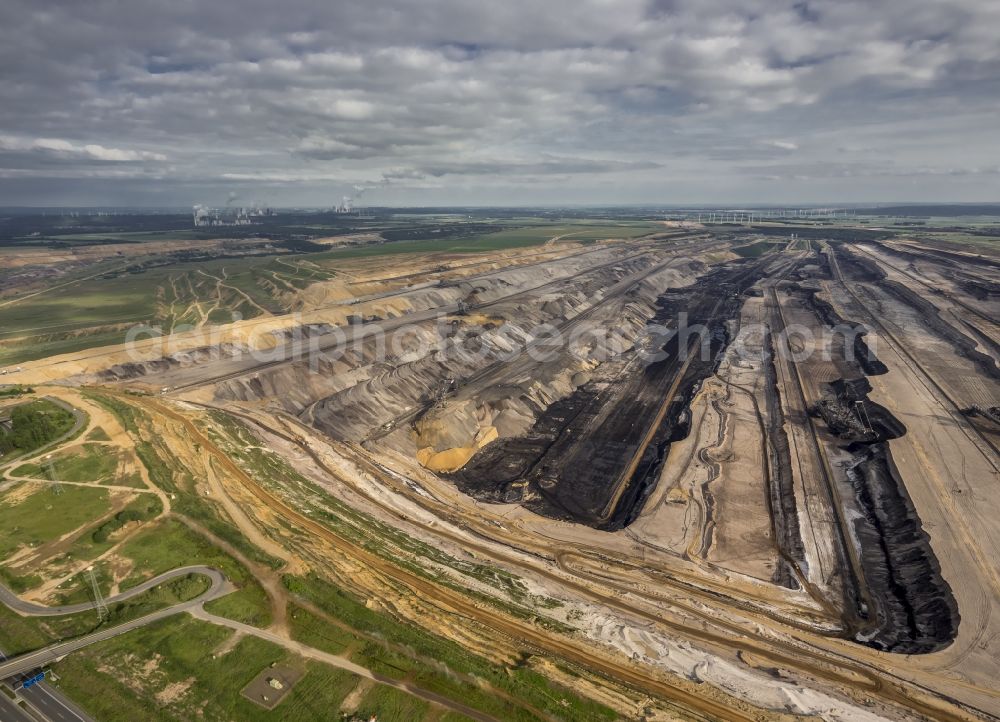 Jüchen from the bird's eye view: View of the opencast pit Garzweiler near Juechen in the state of North Rhine-Westphalia