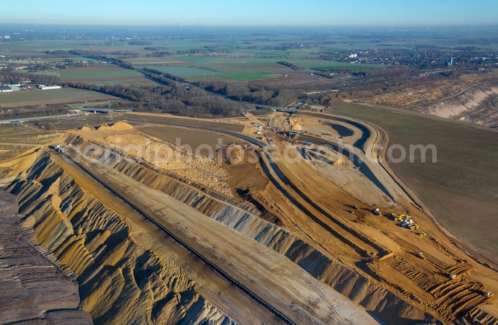 Aerial image Jüchen - View of the opencast pit Garzweiler in the state of North Rhine-Westphalia