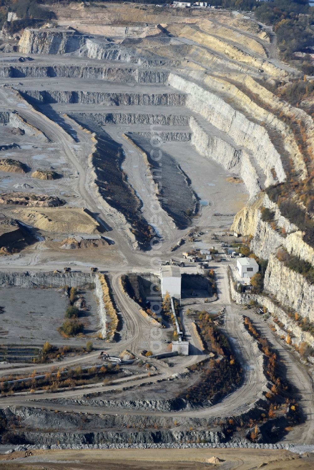 Rüdersdorf from the bird's eye view: CEMEX Open pit and calcium-breaking Ruedersdorf in Brandenburg