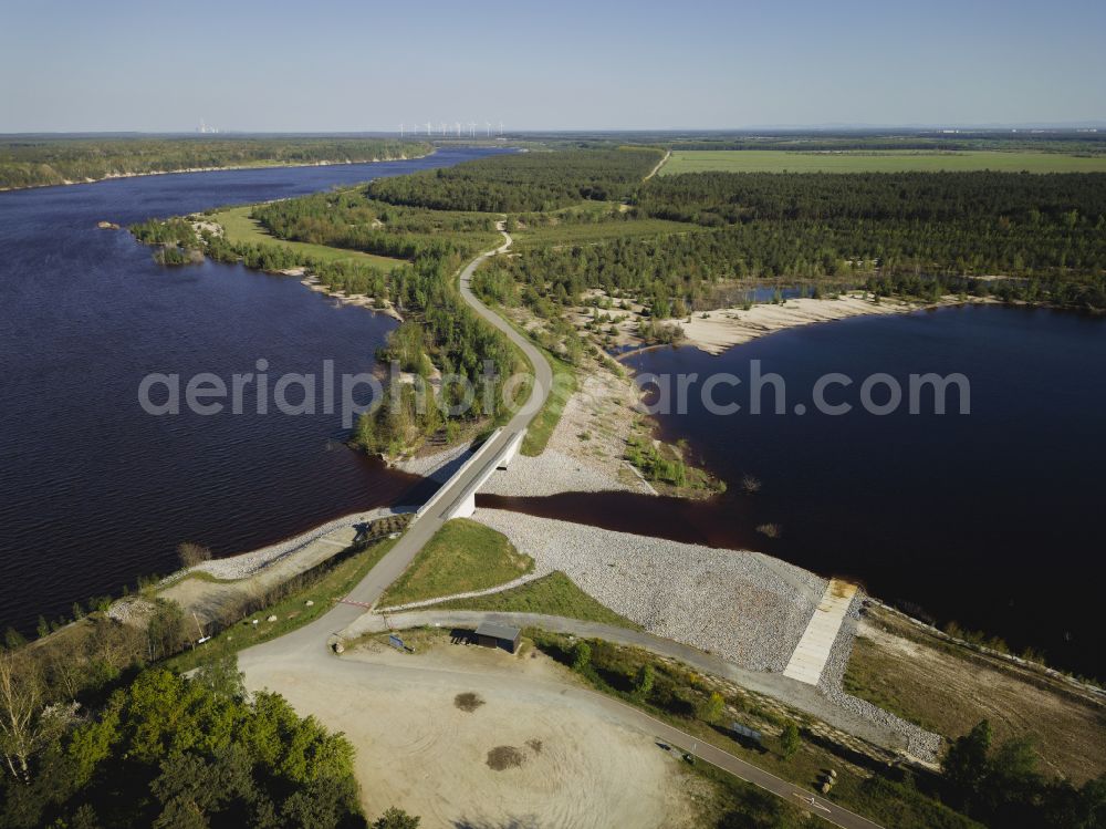 Aerial photograph Bluno - Open pit re cultivation on the shores of the lake Blunoer See in Bluno in the state Saxony, Germany