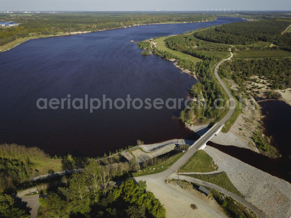 Bluno from above - Open pit re cultivation on the shores of the lake Blunoer See in Bluno in the state Saxony, Germany