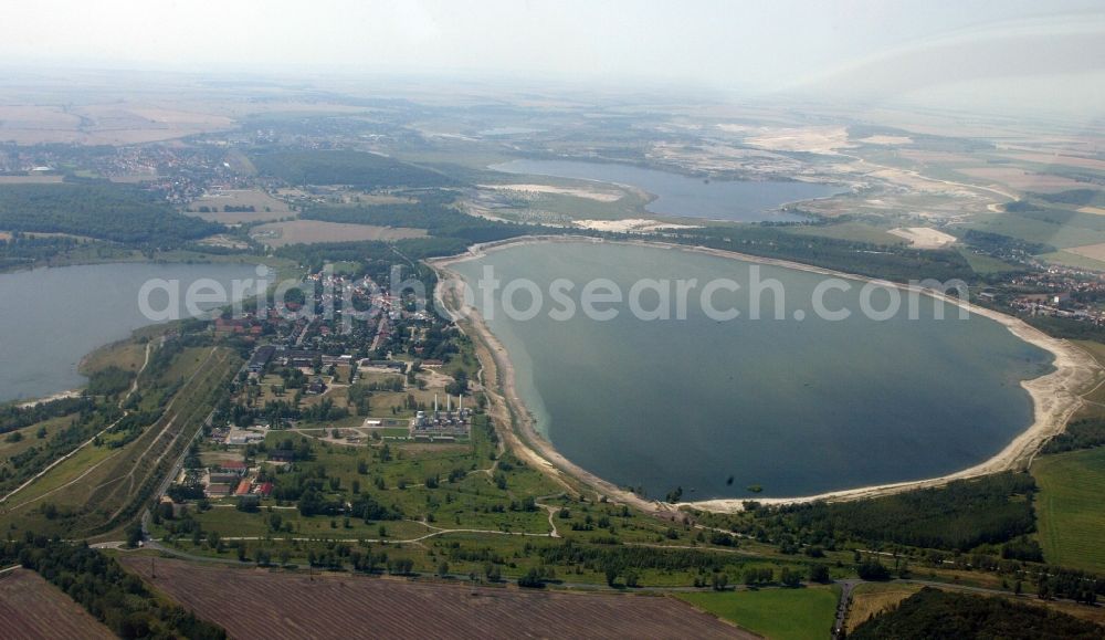 Aerial image Braunsbedra - Open pit re cultivation on the shores of the lake Geiseltalsee in Braunsbedra in the state Saxony-Anhalt, Germany