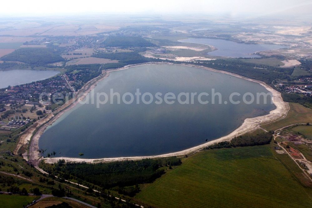 Aerial photograph Braunsbedra - Open pit re cultivation on the shores of the lake Geiseltalsee in Braunsbedra in the state Saxony-Anhalt, Germany