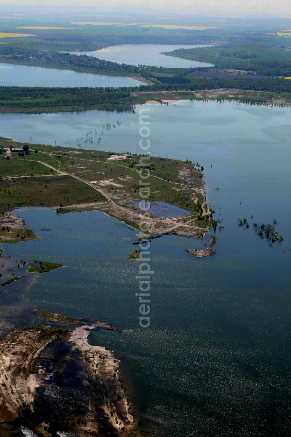 Braunsbedra from the bird's eye view: Open pit re cultivation on the shores of the lake Geiseltalsee in Braunsbedra in the state Saxony-Anhalt, Germany