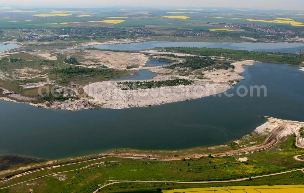 Braunsbedra from above - Open pit re cultivation on the shores of the lake Geiseltalsee in Braunsbedra in the state Saxony-Anhalt, Germany