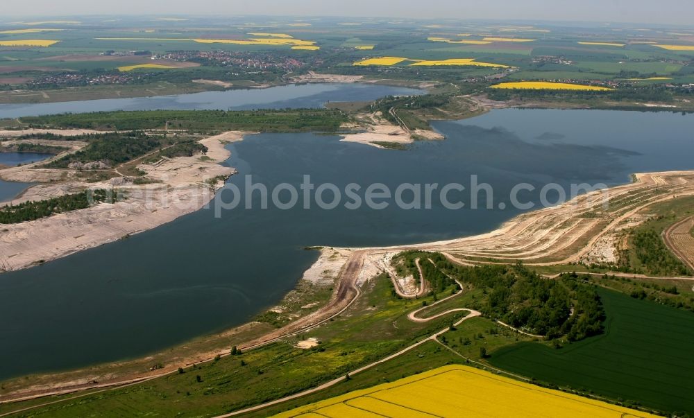 Braunsbedra from the bird's eye view: Open pit re cultivation on the shores of the lake Geiseltalsee in Braunsbedra in the state Saxony-Anhalt, Germany