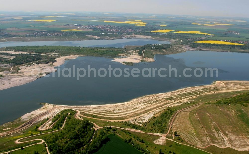 Aerial image Braunsbedra - Open pit re cultivation on the shores of the lake Geiseltalsee in Braunsbedra in the state Saxony-Anhalt, Germany