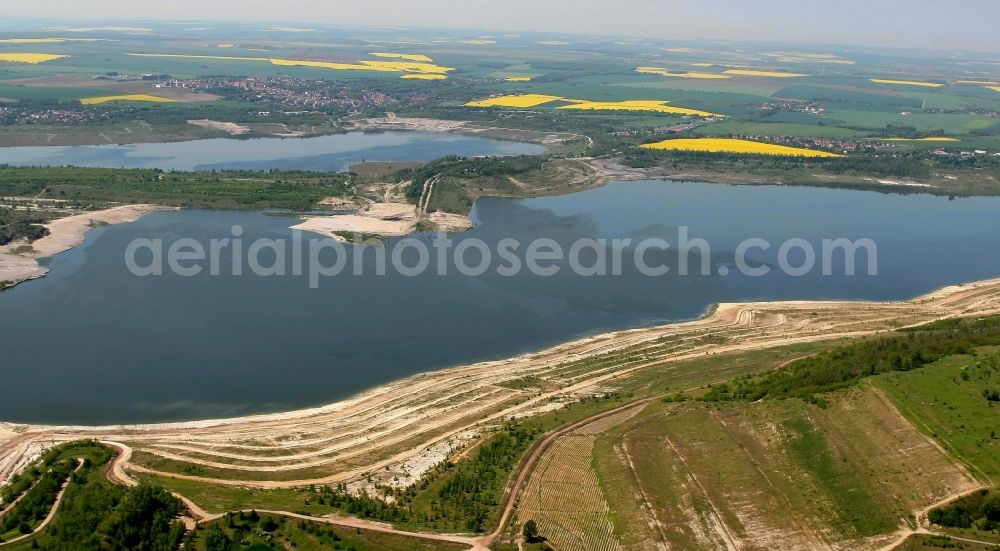 Aerial photograph Braunsbedra - Open pit re cultivation on the shores of the lake Geiseltalsee in Braunsbedra in the state Saxony-Anhalt, Germany