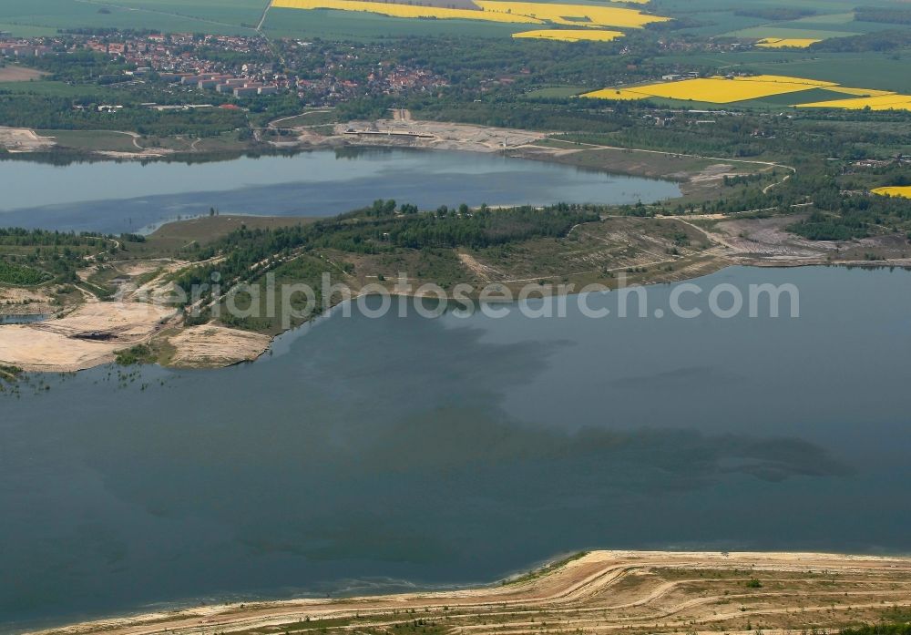 Braunsbedra from above - Open pit re cultivation on the shores of the lake Geiseltalsee in Braunsbedra in the state Saxony-Anhalt, Germany