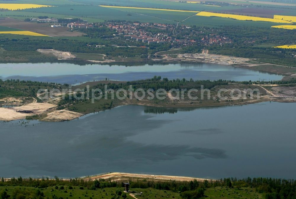 Braunsbedra from the bird's eye view: Open pit re cultivation on the shores of the lake Geiseltalsee in Braunsbedra in the state Saxony-Anhalt, Germany