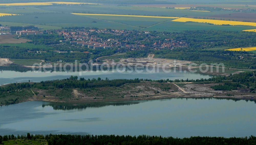 Aerial image Braunsbedra - Open pit re cultivation on the shores of the lake Geiseltalsee in Braunsbedra in the state Saxony-Anhalt, Germany