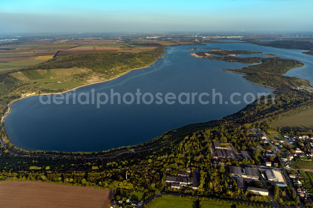 Braunsbedra from above - Open pit re cultivation on the shores of the lake Geiseltalsee in Braunsbedra in the state Saxony-Anhalt, Germany