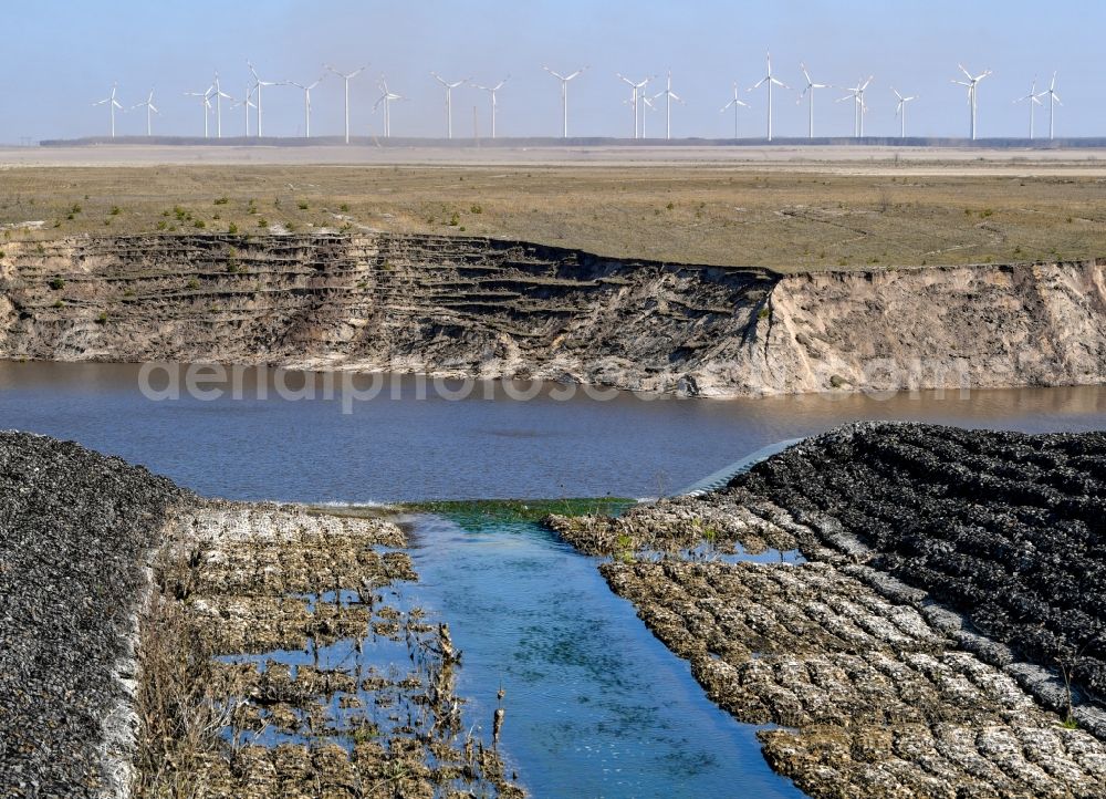 Cottbus from the bird's eye view: Open pit re cultivation on the shores of the lake Baltic Sea in the district Dissenchen in Cottbus in the state Brandenburg, Germany