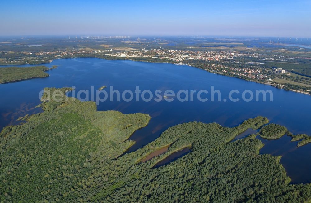 Aerial photograph Senftenberg - Open pit re cultivation on the shores of the lake Senftenberger See in Senftenberg in the state Brandenburg, Germany