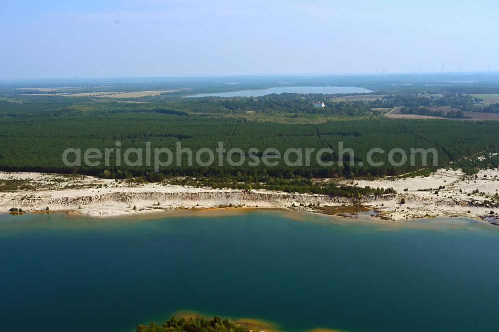 Bergen from above - Open pit re cultivation on the shores of the lake Stiebsdorfer See in Bergen in the state Brandenburg, Germany