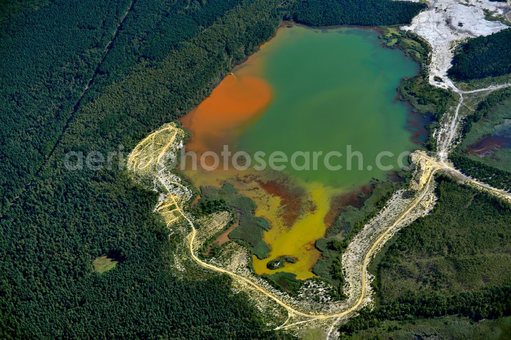 Schipkau from the bird's eye view: Opencast mining - lake Wildschweinteich near Schipkau in the state Brandenburg, Germany