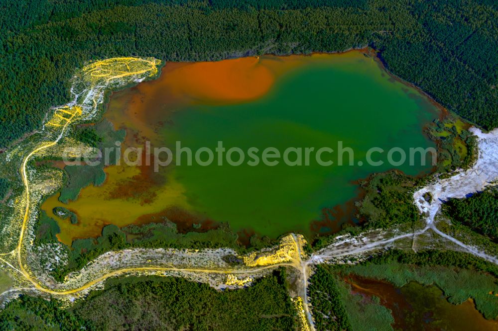 Aerial image Schipkau - Opencast mining - lake Wildschweinteich near Schipkau in the state Brandenburg, Germany