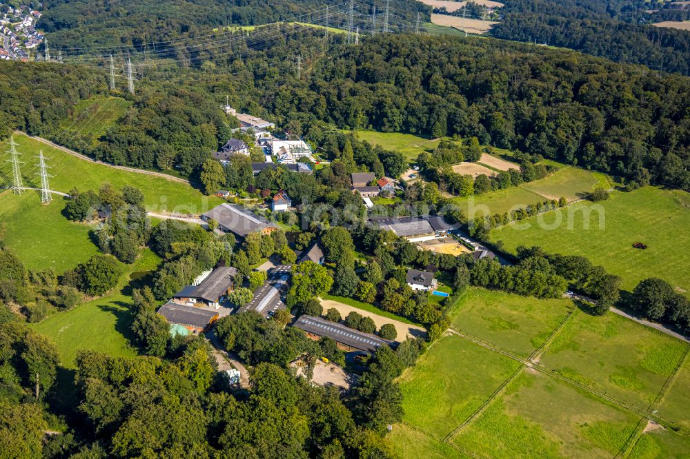 Aerial image Hattingen - Conference center of the DGB Youth Education Center in Hattingen in North Rhine-Westphalia. In the background, the restaurant Last Way